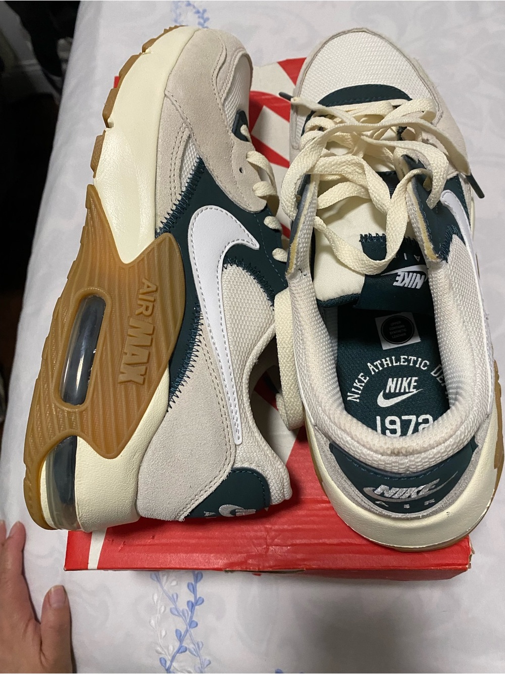 Nike Air Max Low Top Sneakers in Cream, Dark Green & Gum